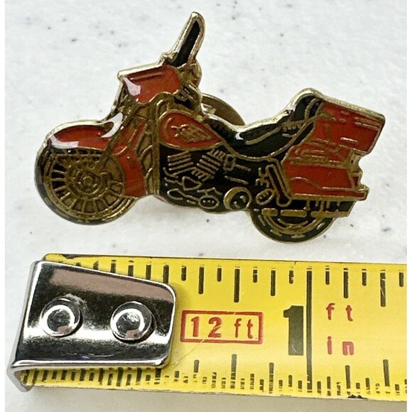 Vintage 80’s 90’s Red Black Motorcycle Biker Lapel Vest Hat Pin Gold Enamel - Picture 2 of 3